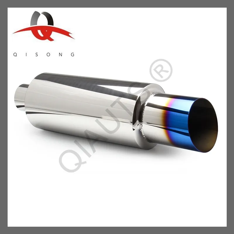[Qisong] Titanium Burnt N1 Tip Stainless T-304 Exhaust Muffler 2" Inlet+Silencer