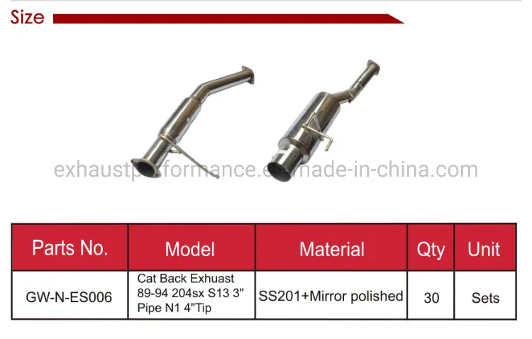 for 89-94 204 Sx S13 3′′ Pipe N1 4′′ Tip Stainless Steel Polished Exhaust System